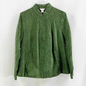 C. J BANKS BY CHRISTOPHER & BANKS Green Floral Zip Up Jacket